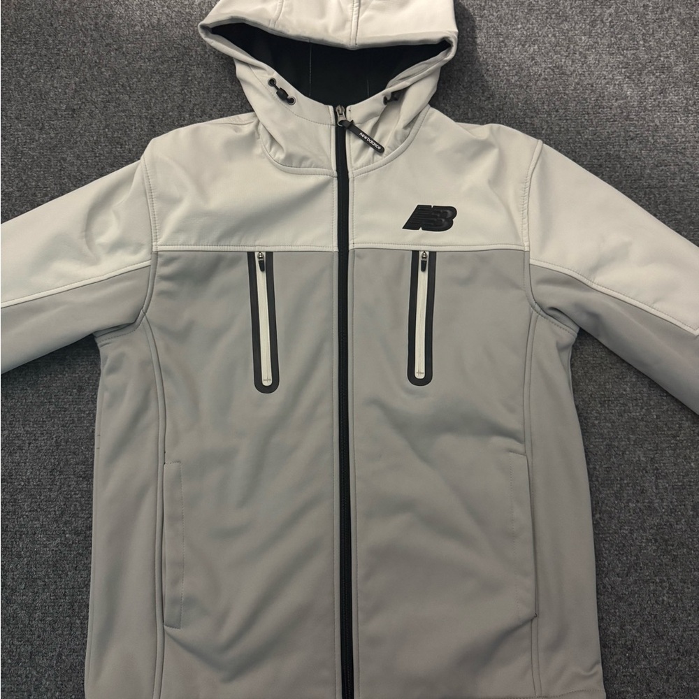 Gray Hooded Jacket with Black Accents